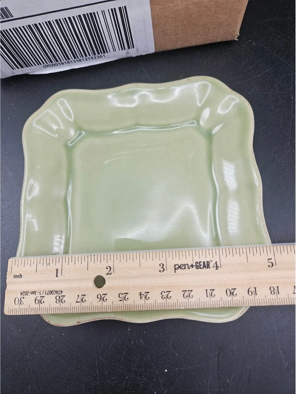 Set of 4 Pottery Barn Cambria Mint Green Stoneware Square Tidbit Plates 5.375